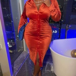 SHEIN SXY Plus Button Front Ruched Velvet Dress